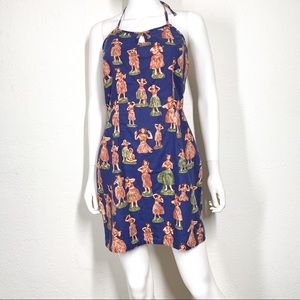 FINAL PRICE Sideout Dress Vintage 90s Hula Girl Halter Mini Short Keyhole